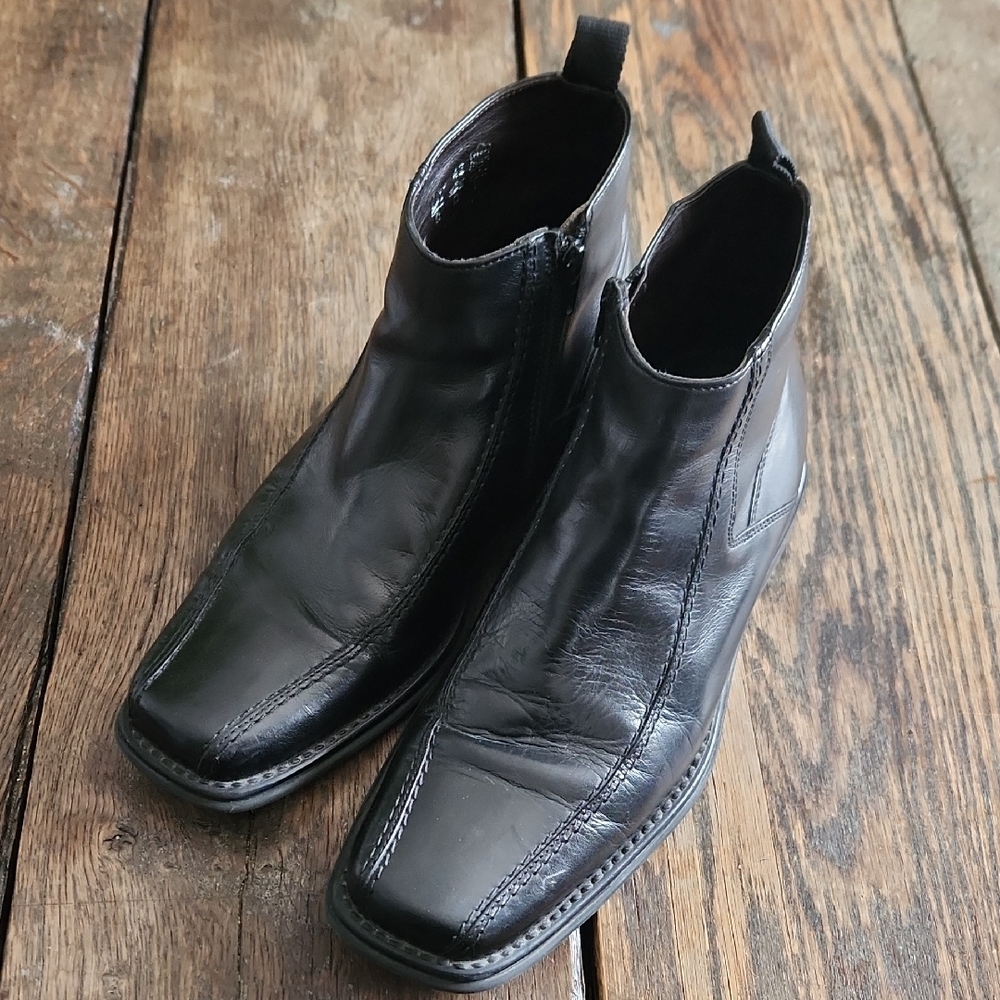 Men's Goth Black Leather Side Zip Ankle Boots Sz 42